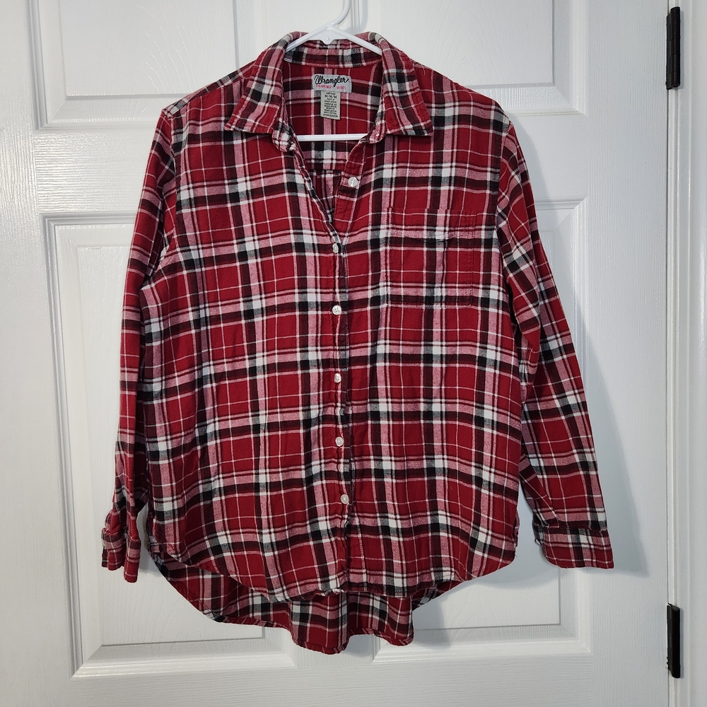 Wrangler rancher Red and Black Plaid Flannel Shirt, M